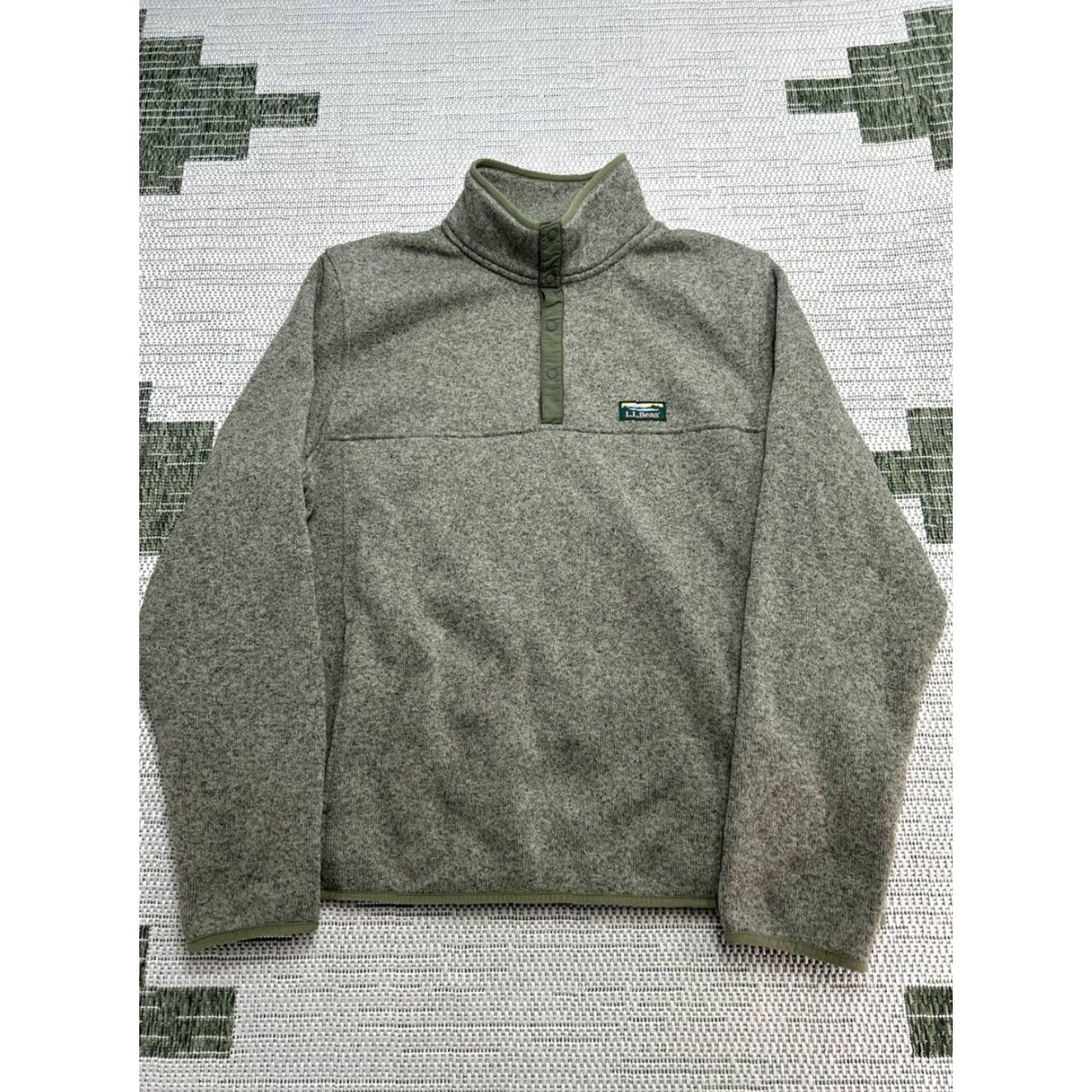 Vintage L.L. Bean Fleece Sweater Mens Small Green Pullover Knit Mock Neck Kangaroo Pocket Casual Outdoor Winter Fall Size US S / EU 44-46 / 1 - 2 Thumbnail