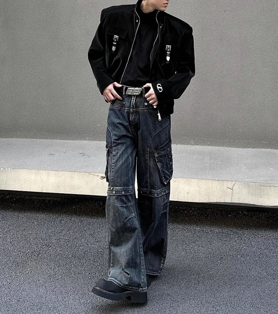 Japanese Brand × Jean Rivet Pleated Flared Wide Leg Distorted Jeans Size US 29 - 2 Thumbnail