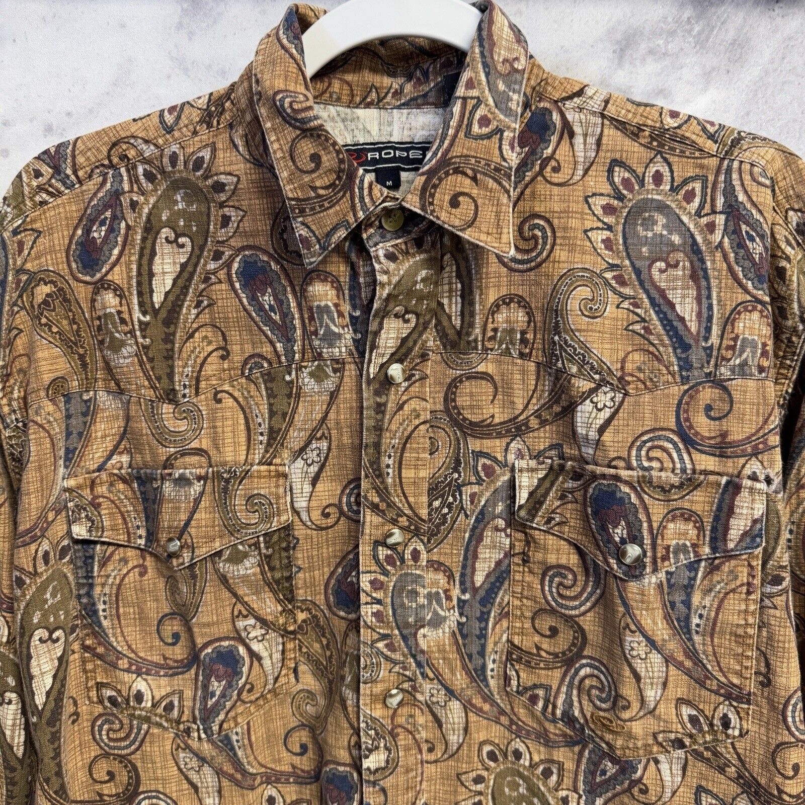 Roper Roper Western Pearl Snap Shirt Mens Medium Brown Paisley Lon Size US M / EU 48-50 / 2 - 3 Thumbnail