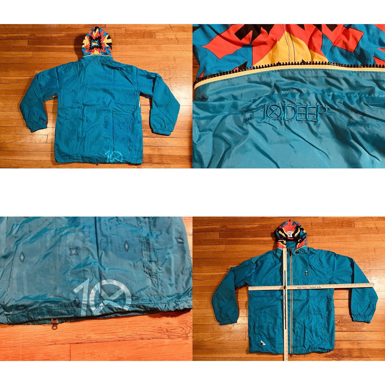 Olive 10 Deep Live Larger Group Jacket Mens 3XL Sunburst Aztec Turquoise Hooded Parka Full Zip Lined Pockets Solid Colorful Western Hip Hop 90s Mens Size US XXL / EU 58 / 5 - 8 Thumbnail