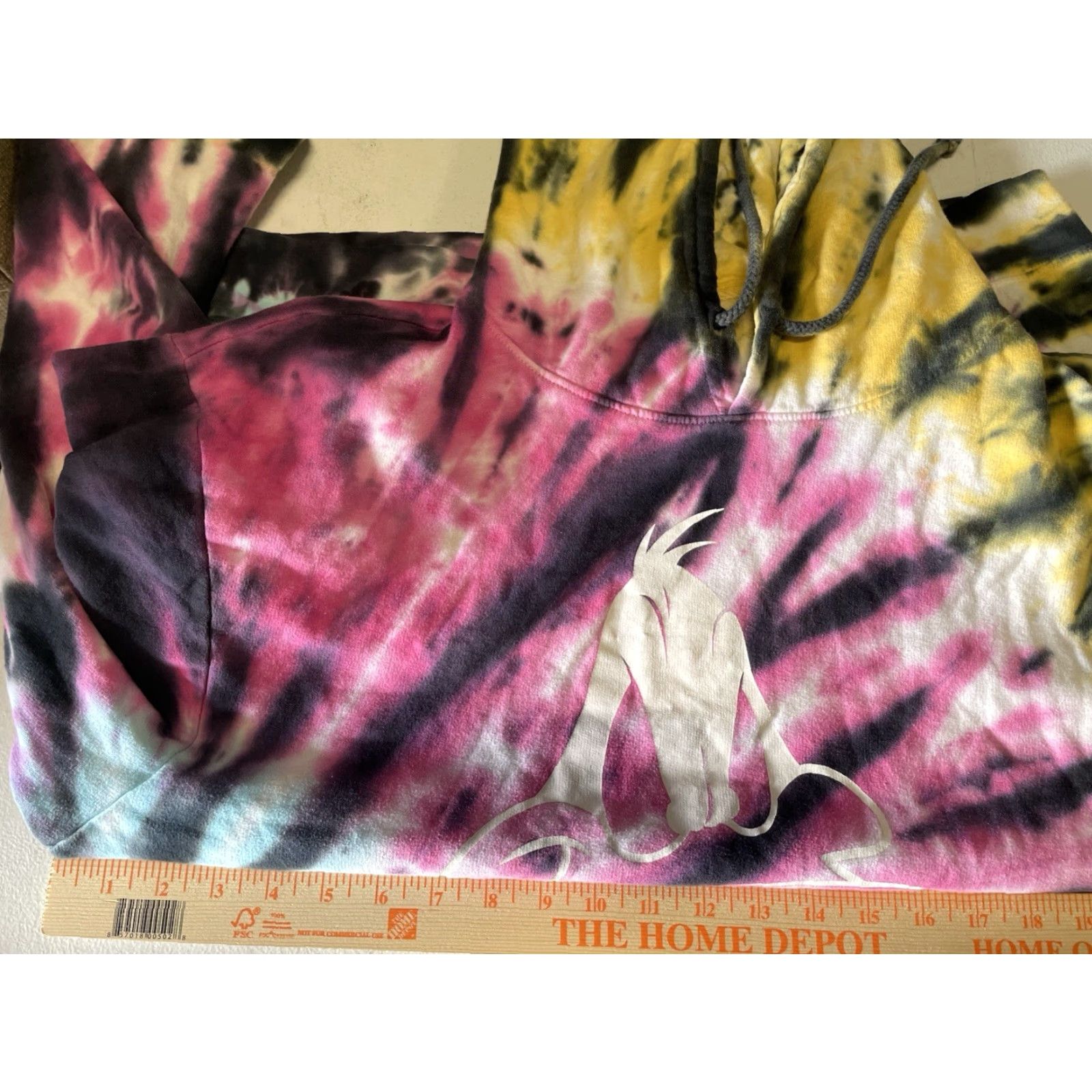 Vintage VINTAGE Six Flags Hoodie Unisex Adults XL Tie Dye Daffy Duck Graphic Print Long Sleeve Pullover Yellow Pink Blue Size US XL / EU 56 / 4 - 5 Thumbnail