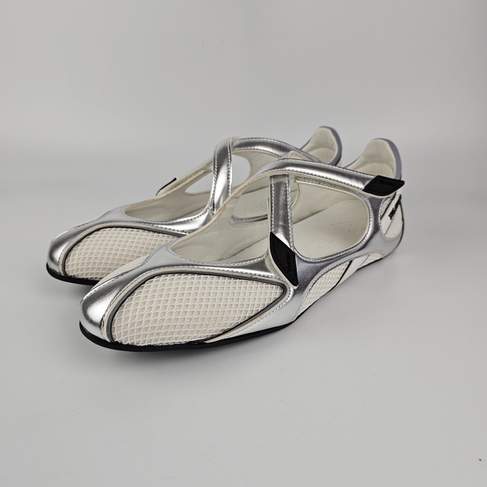 THE ATTICO Floor 01 $590 Silver/White Ballerina Flats New &