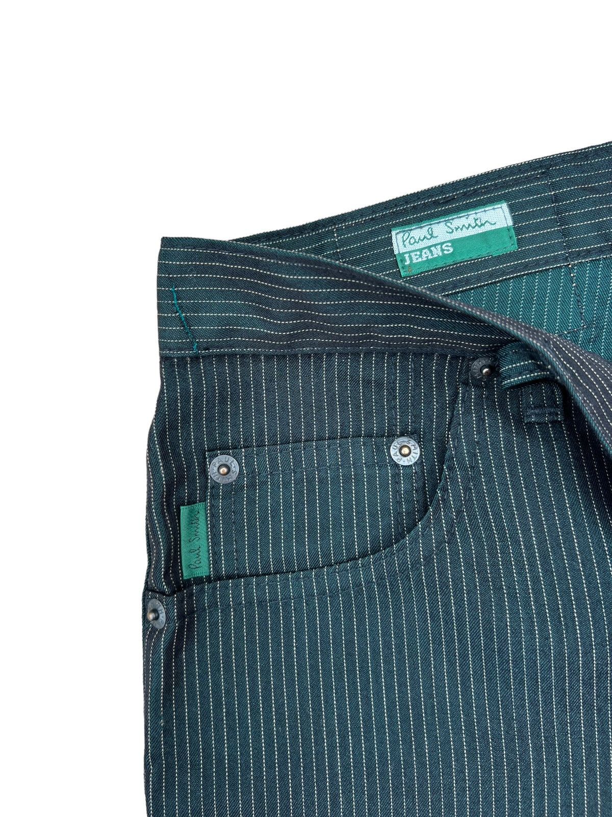 Vintage Paul Smith Jeans Shiny Dark Green Striped Pant Size US 28 / EU 44 - 7 Thumbnail