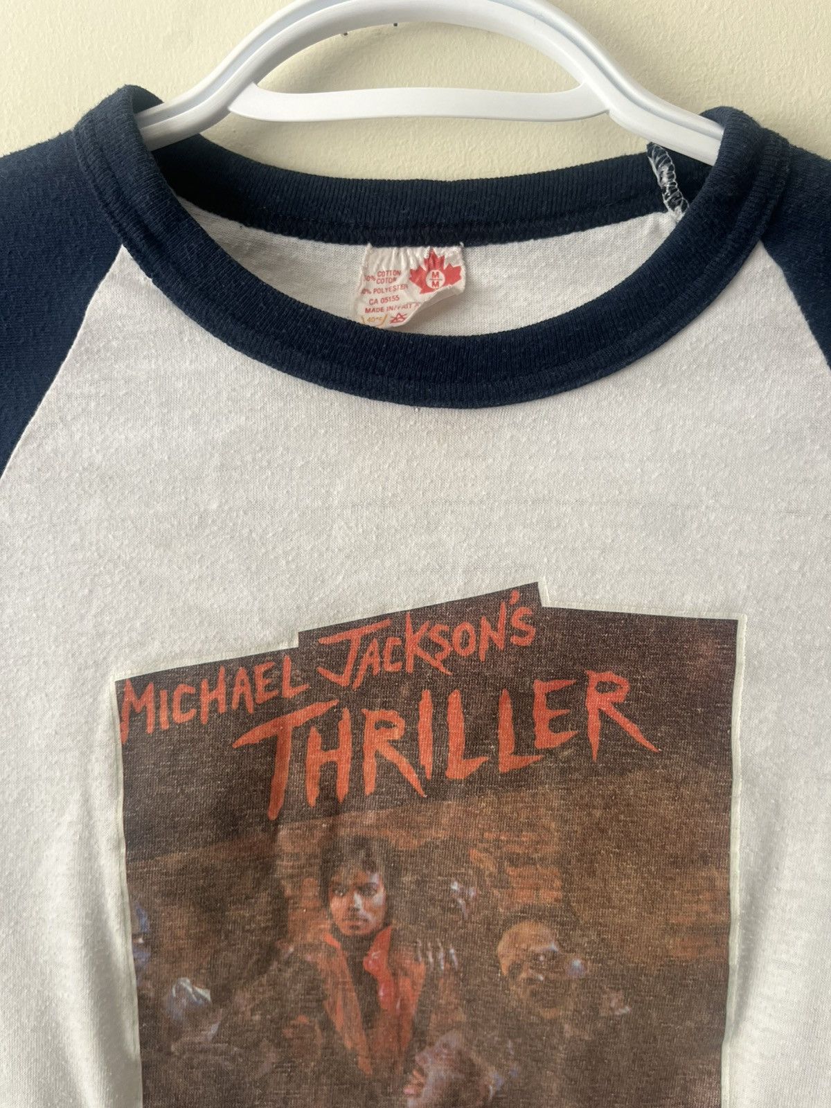 Vintage 80s Michael Jackson Thriller Baseball Raglan Baby Tee Y2K Size M / US 6-8 / IT 42-44 - 3 Thumbnail