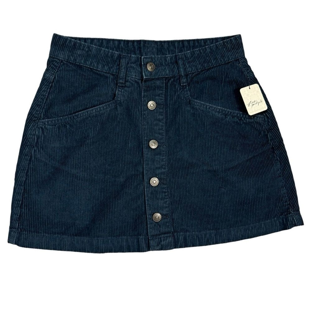 Free People NWT New Free People Ray Corduroy Blue Mini Skirt Size 6 Size 28" / US 6 / IT 42 - 2 Thumbnail