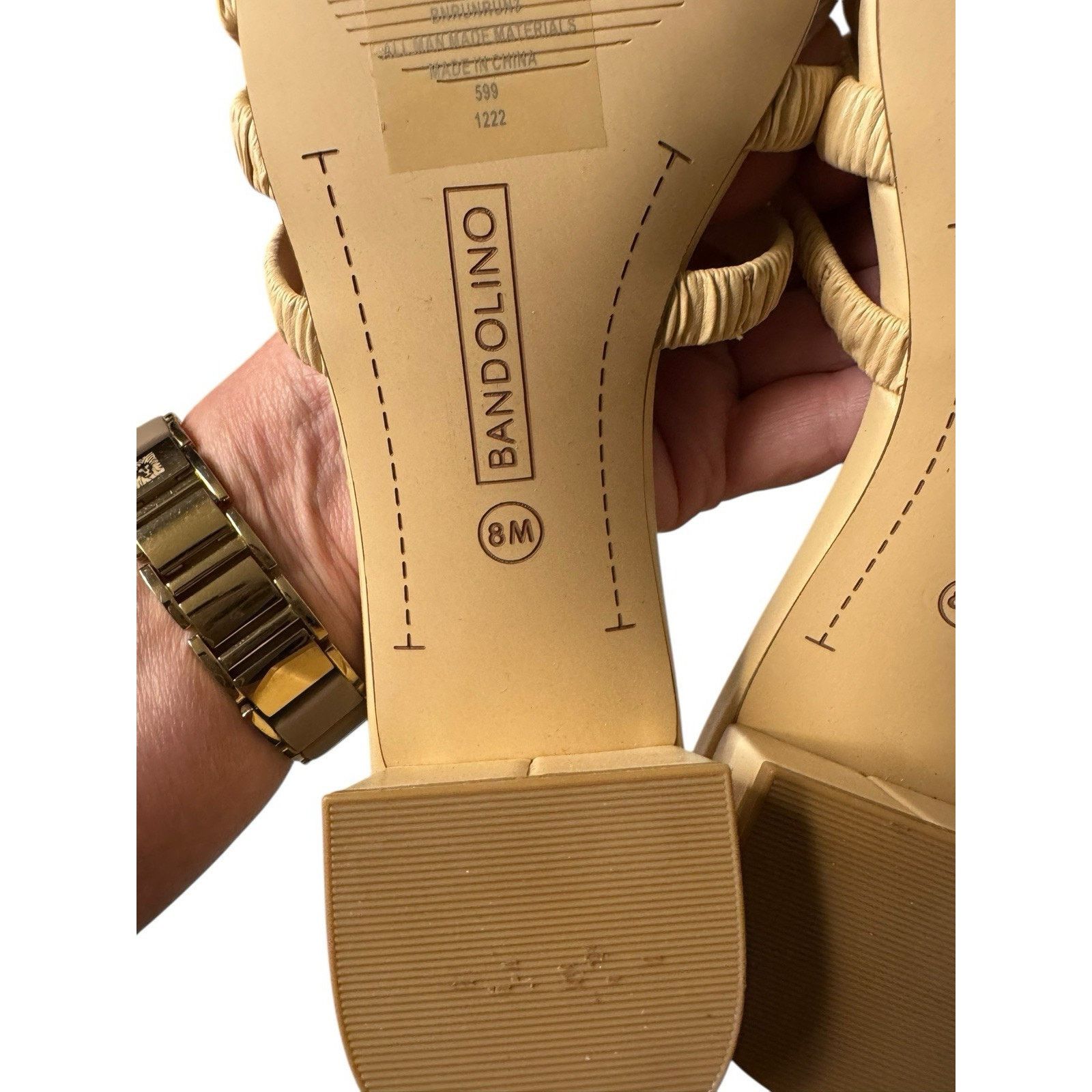 Other Bandolino Runrun Cross Cross Sandals Beige Yellow Block Heel Size US 8 / IT 38 - 8 Thumbnail