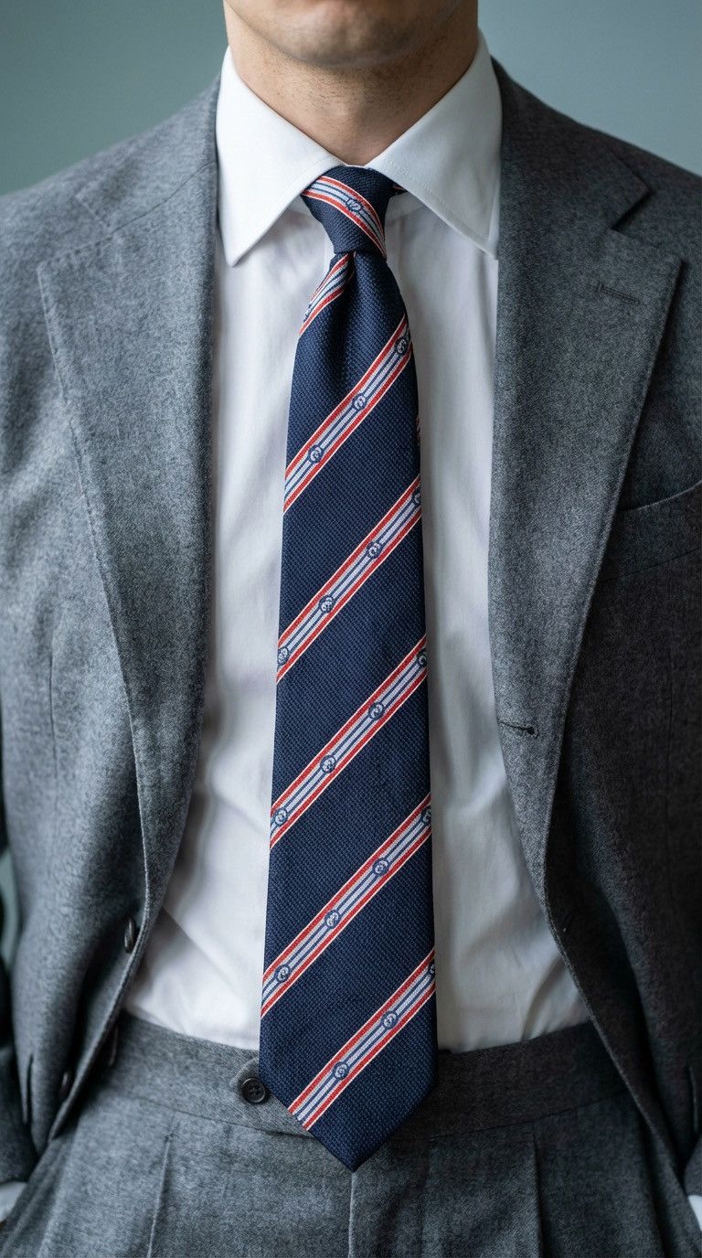 Gucci Gucci Luxury 100% silk Tie Blue Striped Logo Necktie for Men Size ONE SIZE - 1 Thumbnail