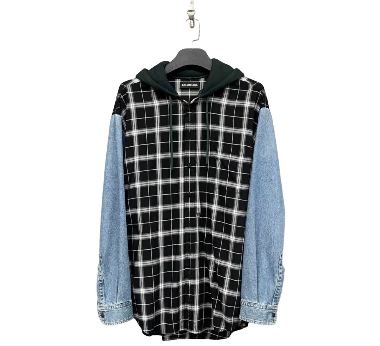 Balenciaga Balenciaga Plaid Denim Hybrid Hoodie Shirt Size XS Size US XS / EU 42 / 0 - 1 Thumbnail