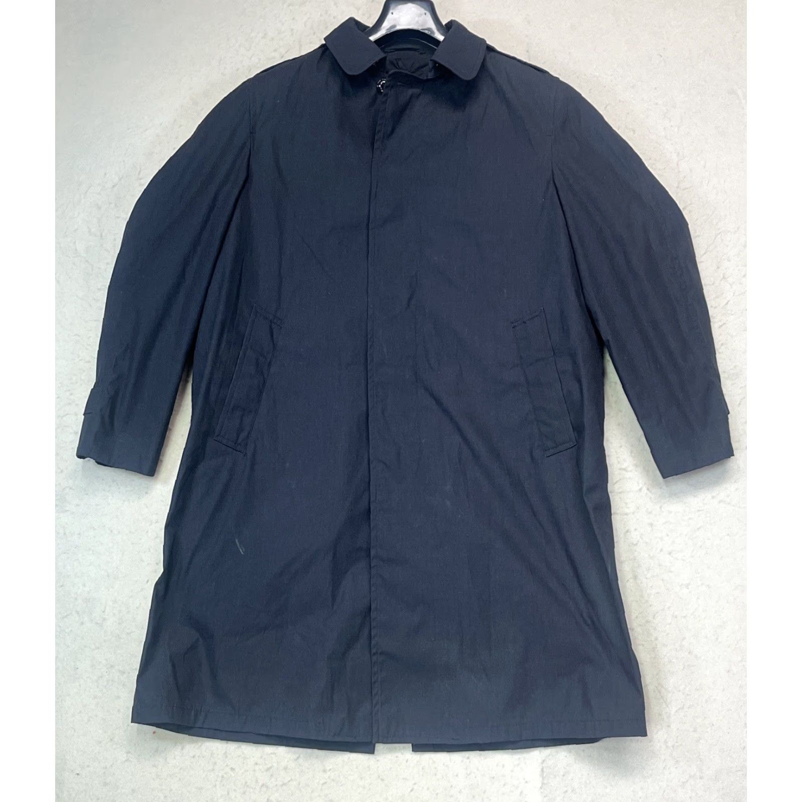 Vintage Quaterdeck Collection Coat Trench Military Men 40R Black Lined Water Resistant Polyester Blend Canvas Pocket Buckle Button Size US XXS / EU 40 - 2 Thumbnail
