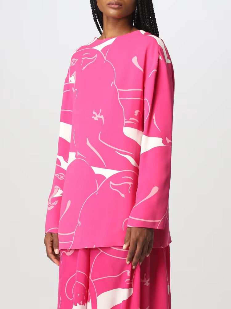 Valentino o1y0326 Blouse in Fuchsia/White Size M / US 6-8 / IT 42-44 - 4 Thumbnail