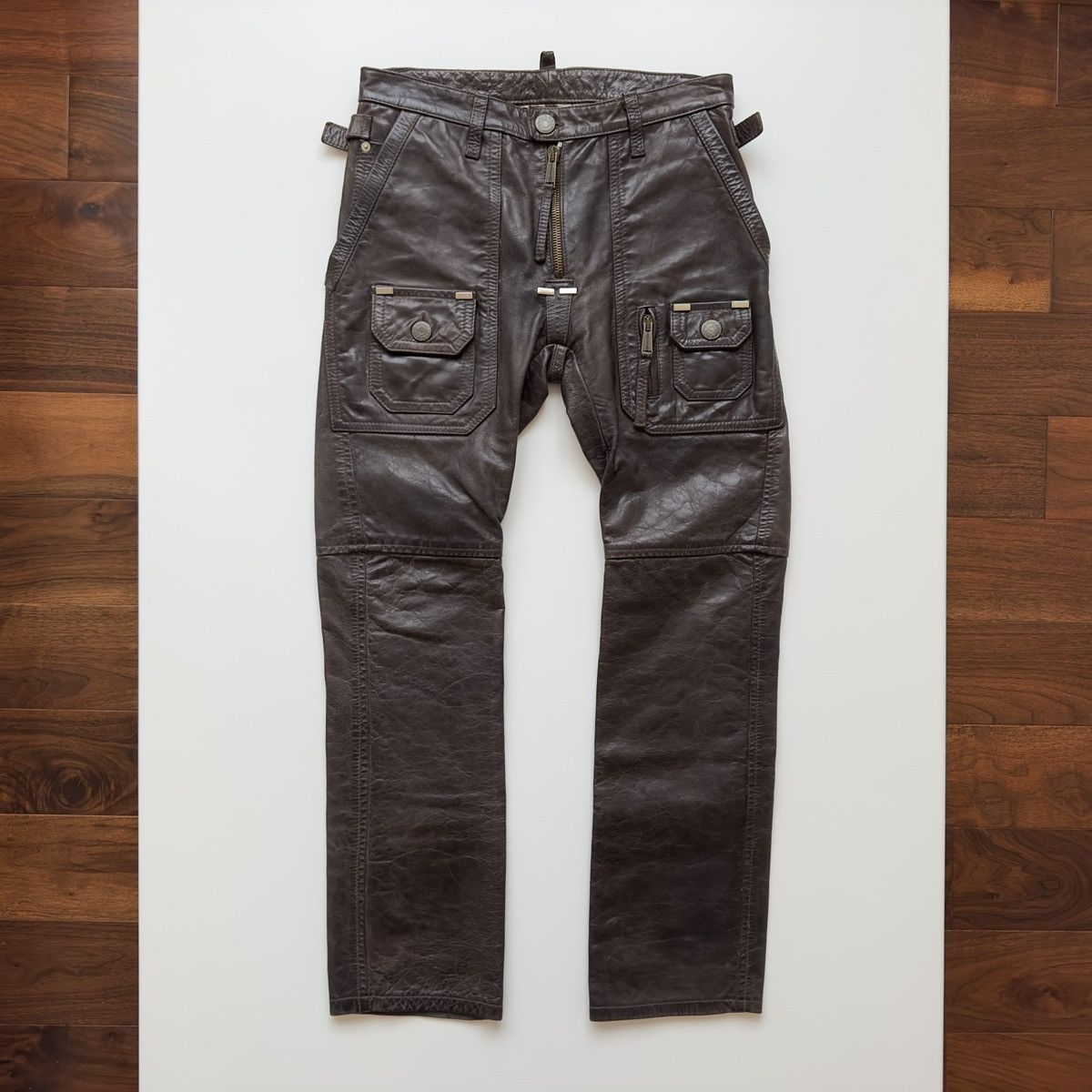 Dsquared2 F/W 2005 Dsquared2 Leather Biker Pants Brown Cowhide Size 44 Size US 30 / EU 46 - 2 Thumbnail
