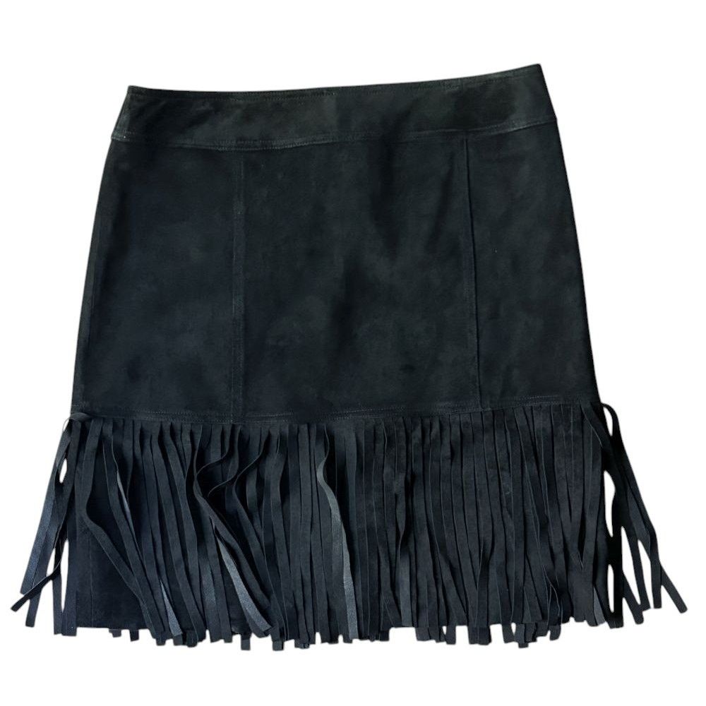 Other Worth 100% Suede Fringe Black Mini Skirt Size 4 Size 27" / US 4 / IT 40 - 1 Thumbnail