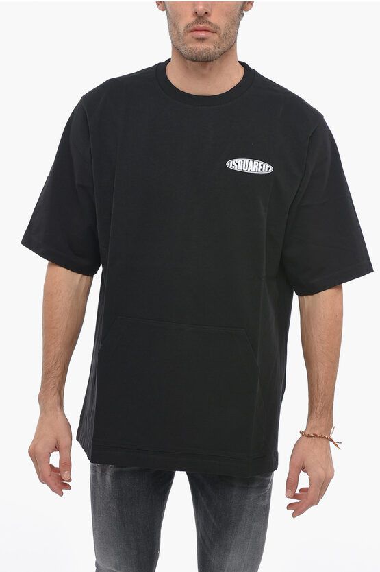 image of Dsquared2 Crew Neck Surf Board T-Shirt With Embossed Logo in Black, Men's (Size Small)