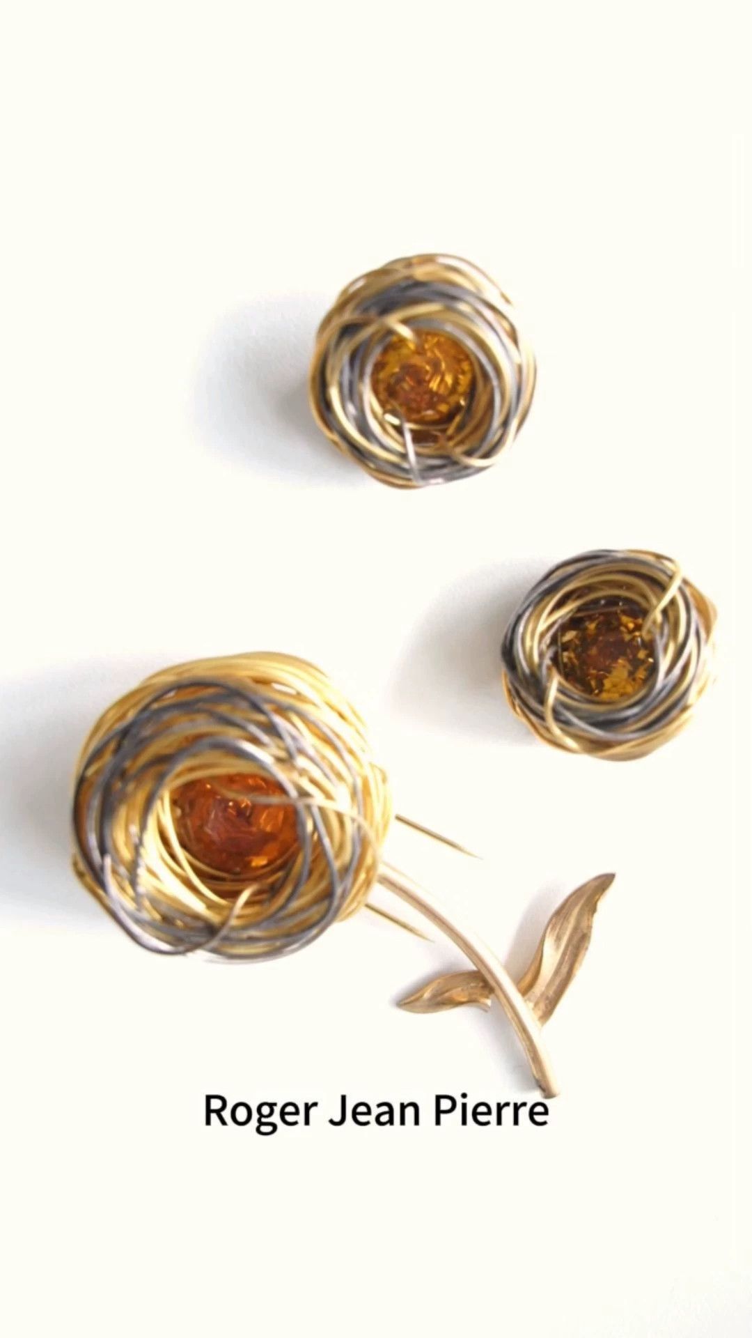 Other Roger Jean Pierre Handmade Nest Amber Crystal Flower Brooch Size ONE SIZE - 1 Thumbnail