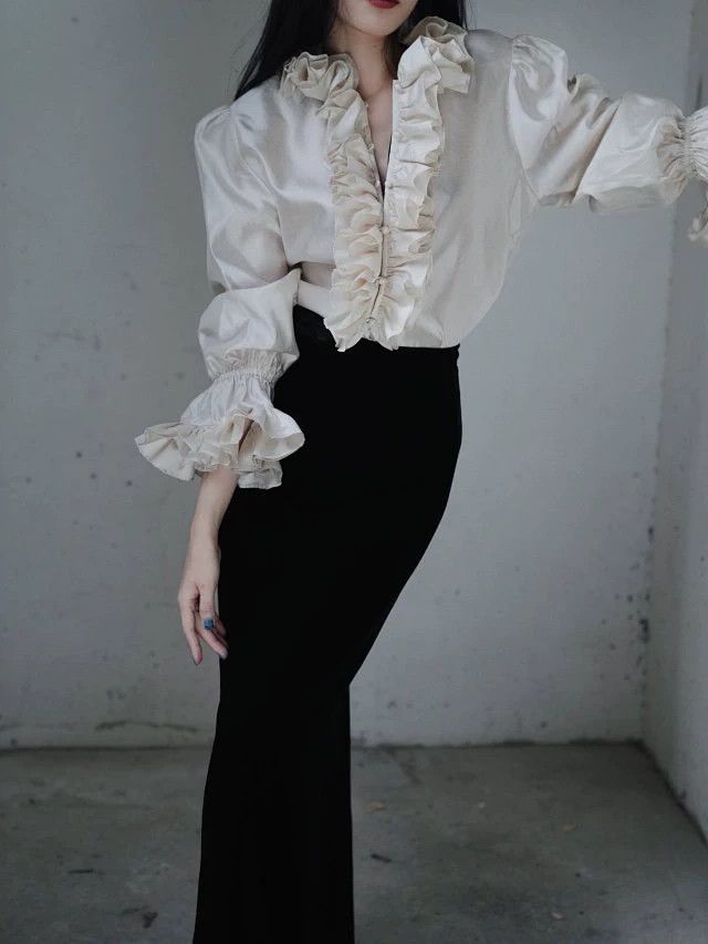 Other Koukou Daio Vntg Vampire Ascetic Silk Bishop Ruffle Shirt Size M / US 6-8 / IT 42-44 - 8 Thumbnail