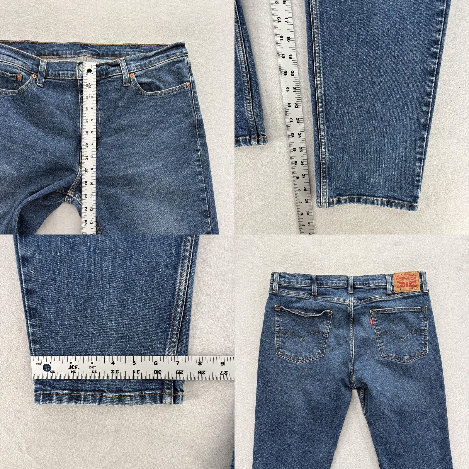 Levi's Levi's 511 Jeans Mens 38x30 Blue Medium Wash Slim Straight Denim Stretch Casual Size US 38 / EU 54 - 8 Thumbnail