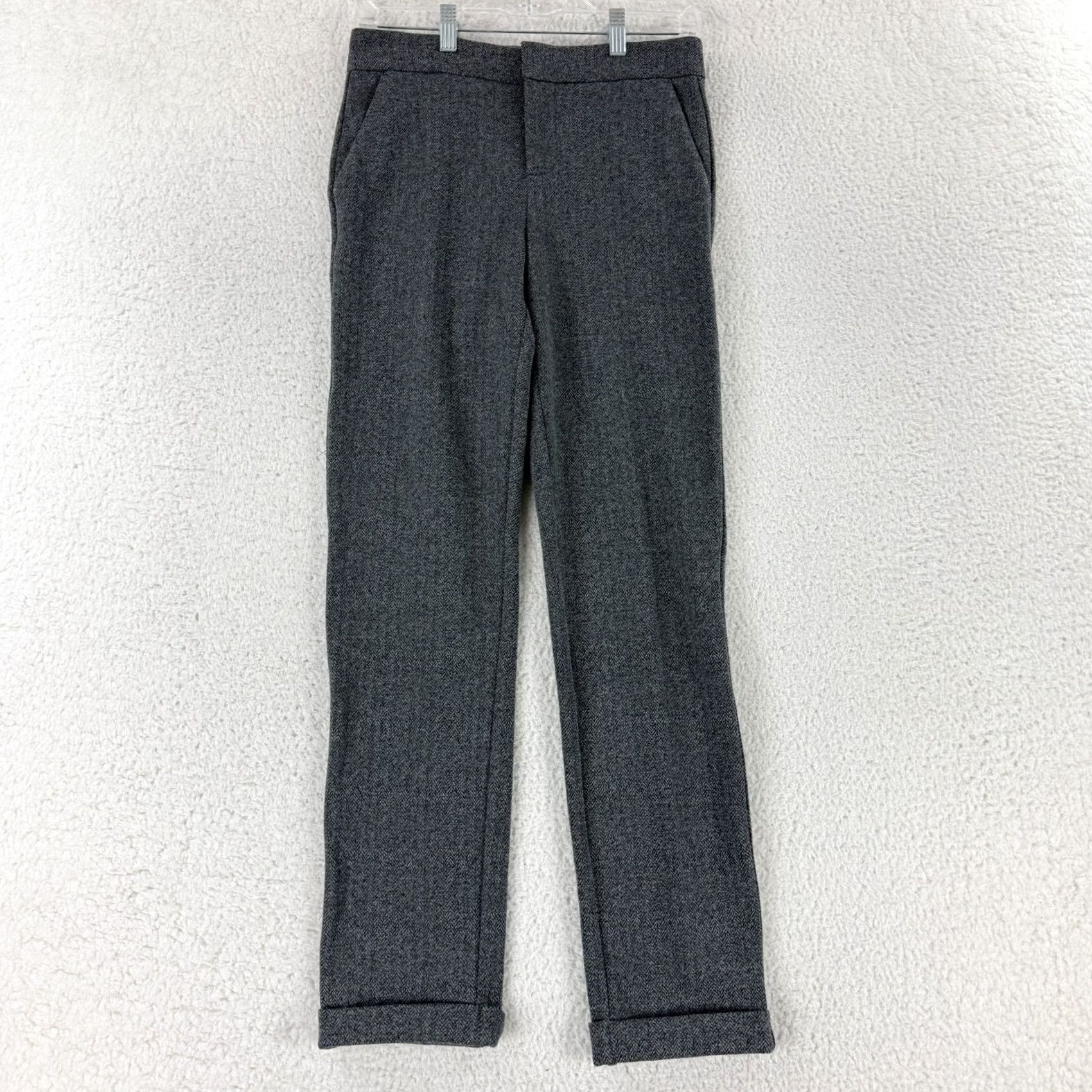 Vintage Ecru Gray Herringbone Dress Pants Womens Size 2 Slim Cuffed Mid-Rise Trousers Pants Front Flat Front Casual Business Workwear Size 26" / US 2 / IT 38 - 2 Thumbnail
