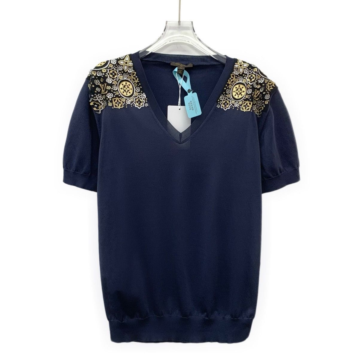 Louis Vuitton Louis Vuitton Navy Monogram Logo Short Sleeve T-shirt K26WX Size L / US 10 / IT 46 - 1 Thumbnail