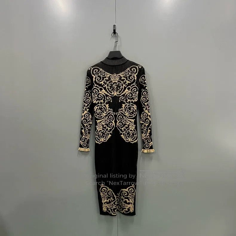 Fendi Fendi Black and Gold Totem Embroidered Knit Dress Size S / US 4 / IT 40 - 2 Thumbnail