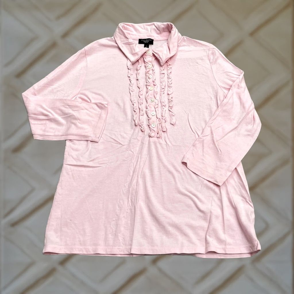 Talbots Talbots Petite Blouse Womens Small Pink Long Sleeve Button Up Casual Top Size S / US 4 / IT 40 - 1 Thumbnail