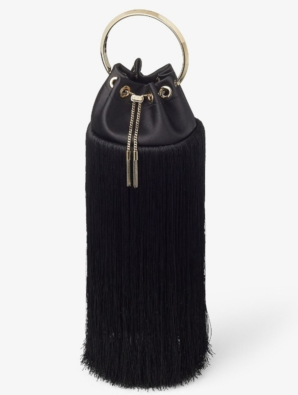 Jimmy Choo Jimmy Choo Bon Bon Small Fringed Satin Bucket Bag - Black Size ONE SIZE - 1 Thumbnail