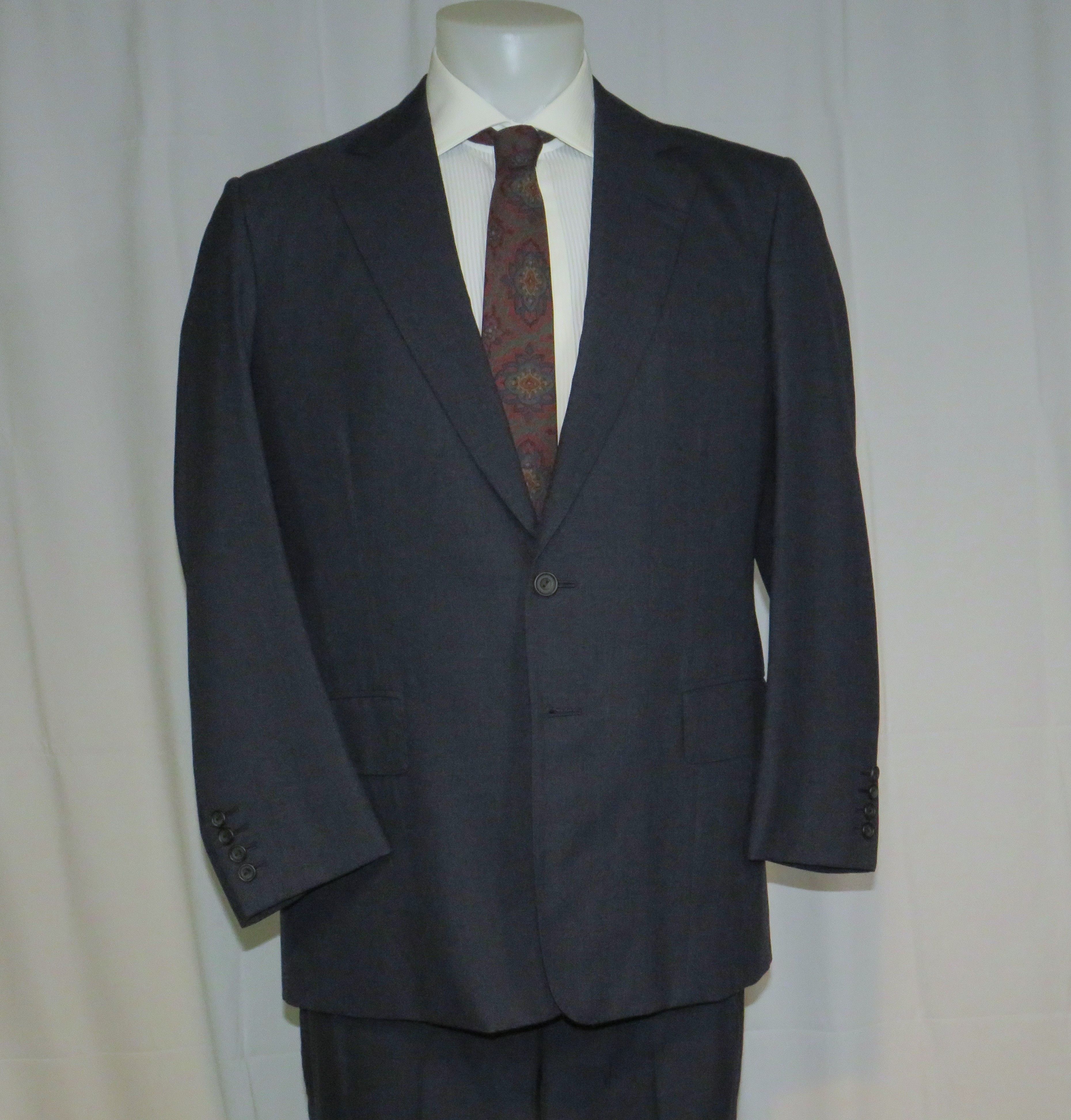 Henry Poole Savile Row Bespoke VTG Blue Hopsack Two Button Suit 40R Size 40R - 9 Thumbnail