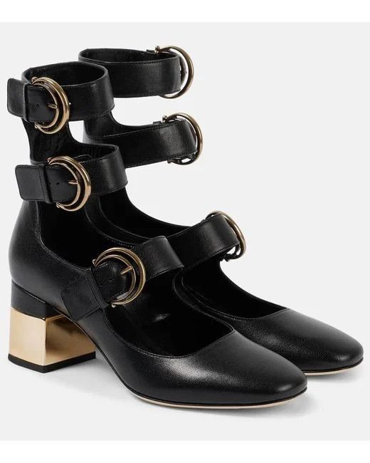Chloe o1s22i1n0425 Leather Alizè Dé Pumps in Black Size US 7 / IT 37 - 2 Thumbnail