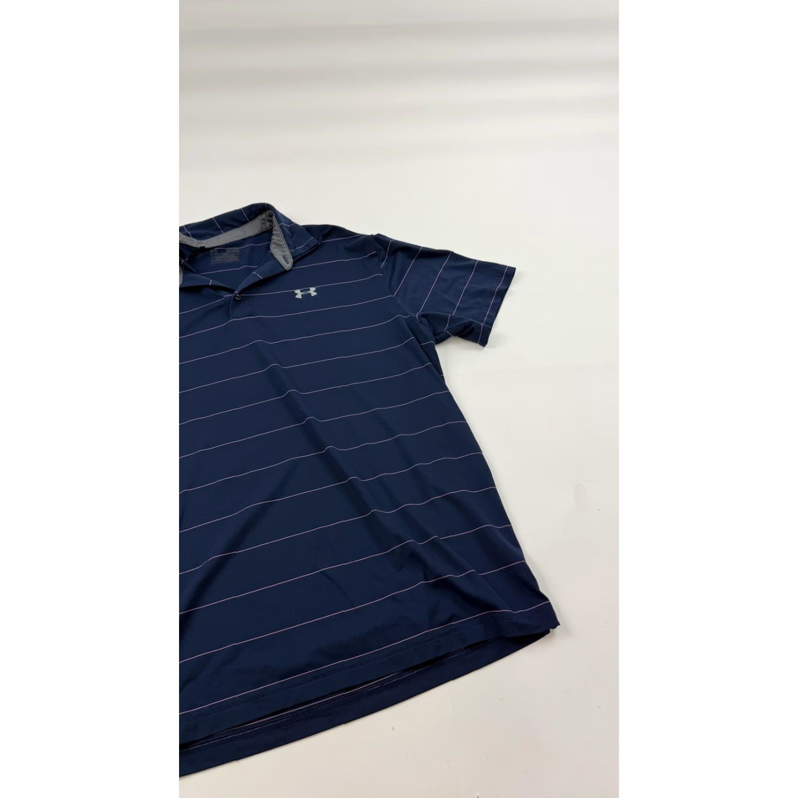 Under Armour Under Armour Polo Shirt Mens XL Navy Blue Pink Stripe Golf Performance Shirt Size US XL / EU 56 / 4 - 2 Thumbnail