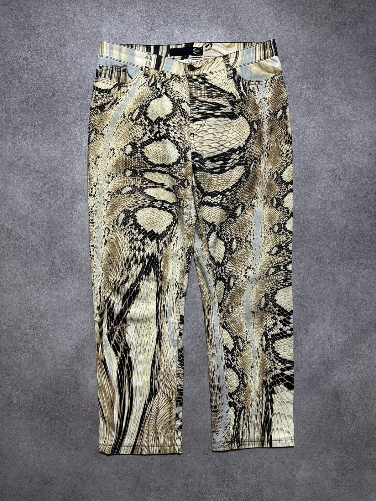 Jean Vintage Imprimé Just Cavalli - Taille XS - Couleur Beige - Coupe Droite - État Parfait