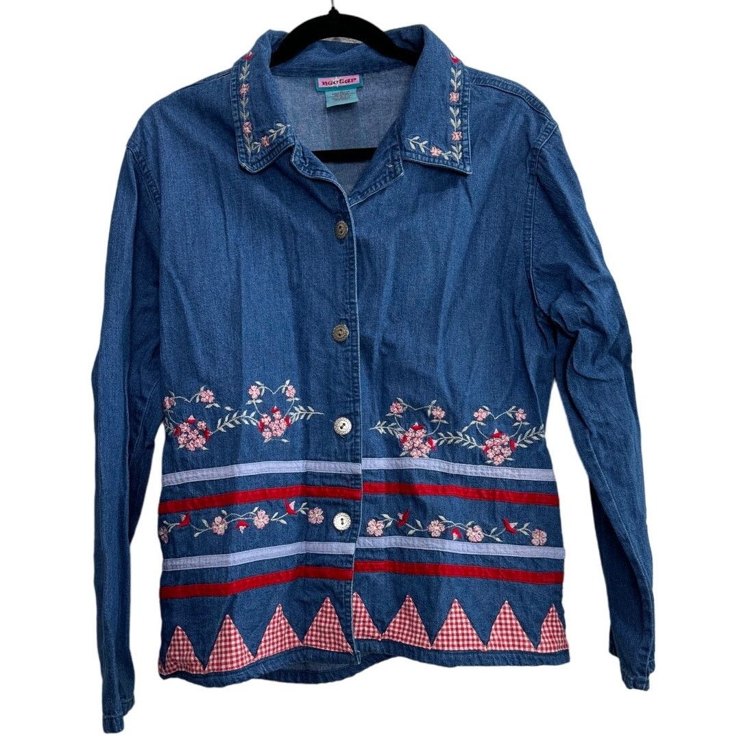 Other Women's Blue Denim Button-Up Shirt Jacket Embroidered Large Size L / US 10 / IT 46 - 1 Thumbnail