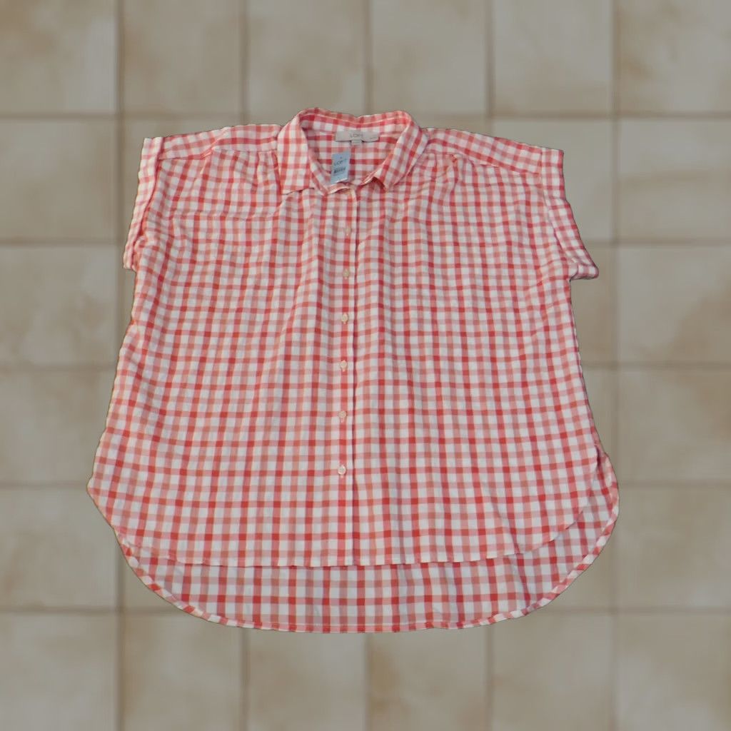 Ann Taylor Loft Petite Top pink plaid button up womens rayon polyester casual XSXL? Size XL / US 12-14 / IT 48-50 - 1 Thumbnail