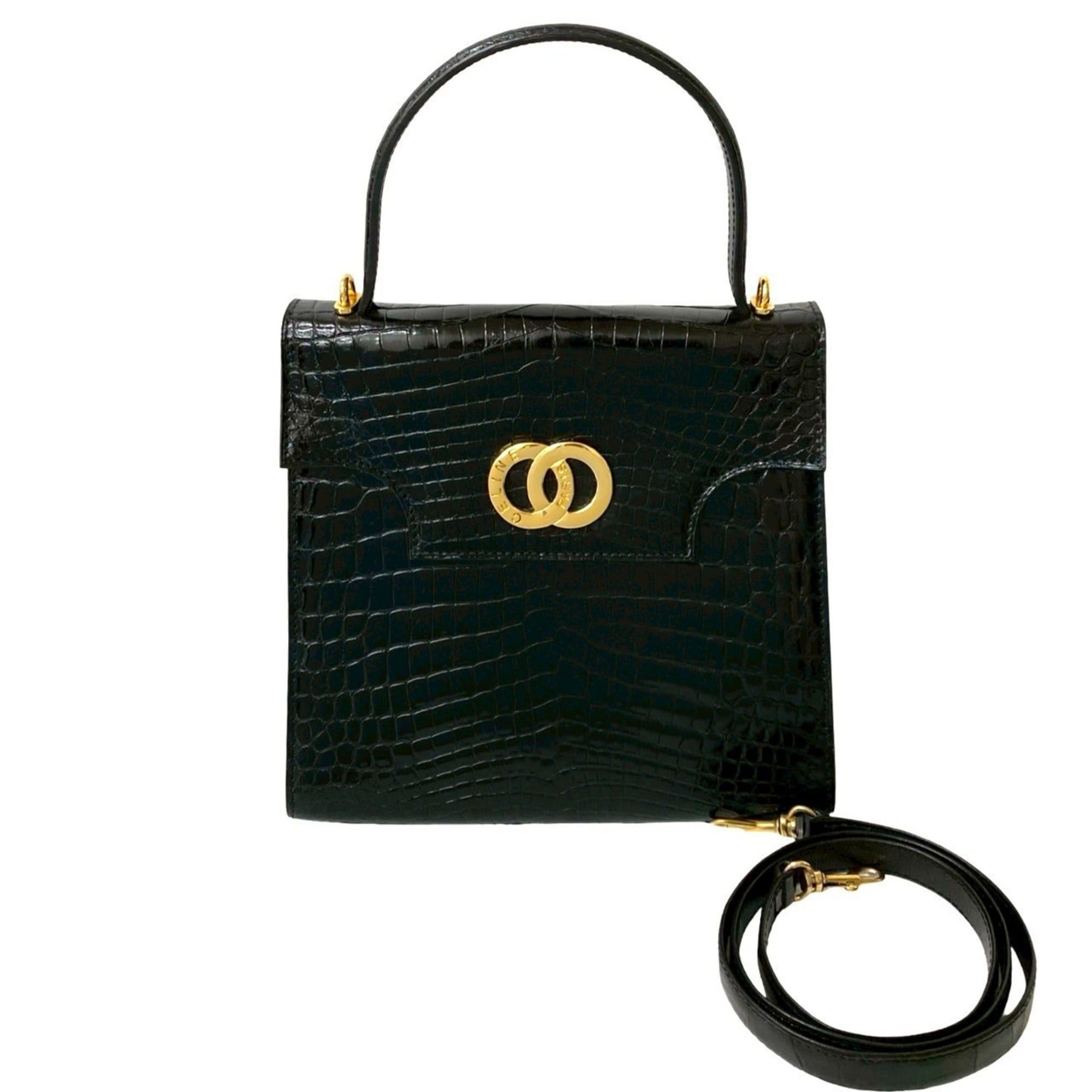 Celine CELINE Double Circle Logo Leather 2-Way Handbag Shoulder Bag Black 15208 Size ONE SIZE - 1 Thumbnail