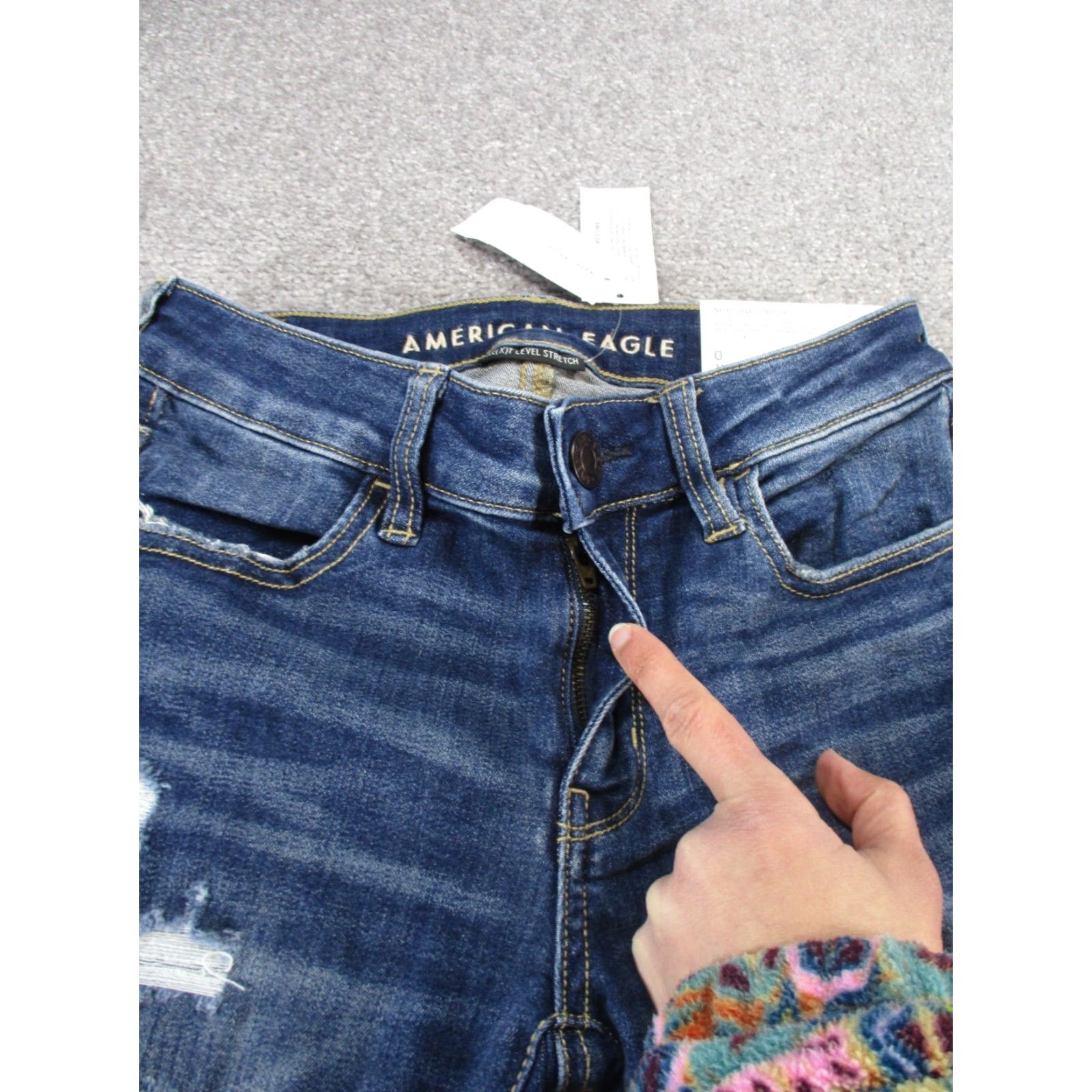 American Eagle Outfitters VINTAGE American Eagle Jeggings Womens 0 Petite Dark Wash Denim Distressed Low Rise NEW Size 25" / US 0 / IT 36 - 3 Thumbnail