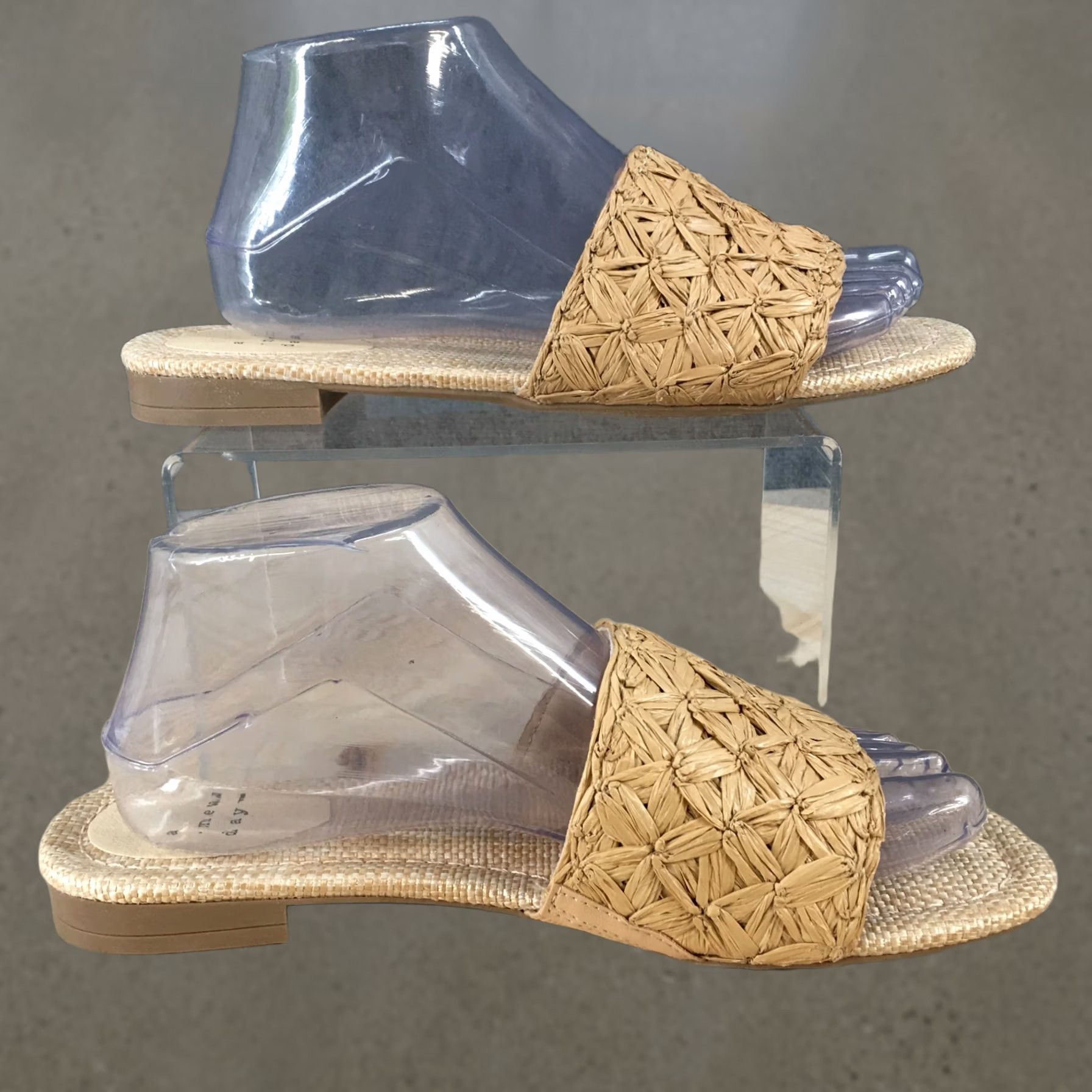 Vintage A New Day Sandals Womens 8 Raffia Woven Slide Tan Slip On Open Toe Casual Flats Shoes Womens 8 Sandals Slide Raffia Open Toe Tan Casual Flats Size US 8 / IT 38 - 1 Thumbnail