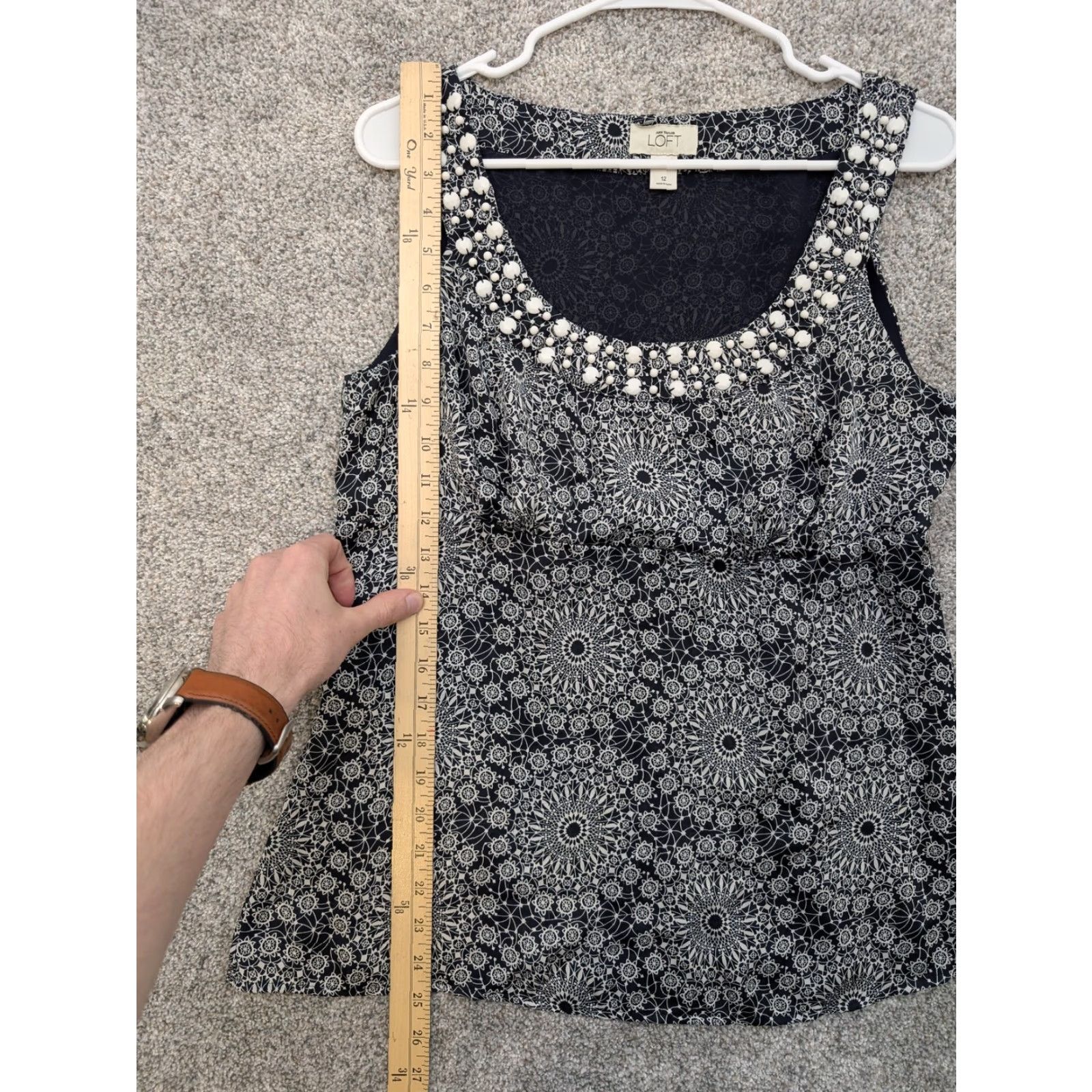 Ann Taylor Ann Taylor LOFT Tank Womens 12 Black White Sleeveless Embellished Geometric Print Beaded Sequin Zipper Scoop Neck Casual Elegant Bohemian Modern Women Size XL / US 12-14 / IT 48-50 - 2 Thumbnail