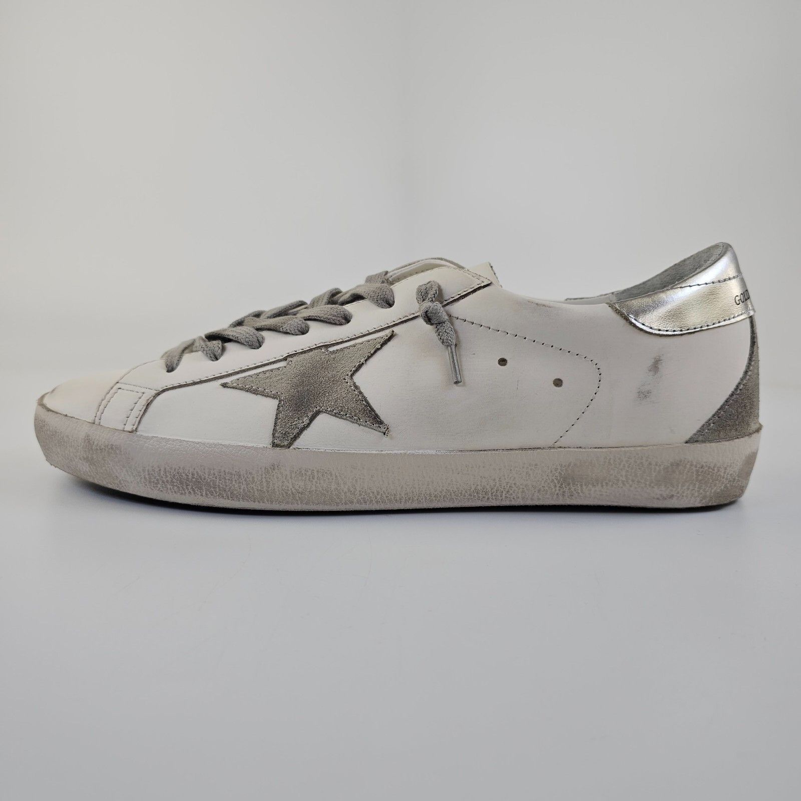 GOLDEN GOOSE Super-Star Men's White/Silver Leather Low Top S