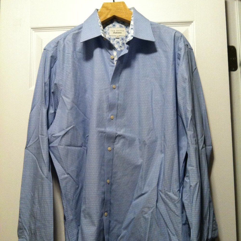 Ted Baker TED BAKER MENS BLUE 100%COTTON CASUAL SHIRT SIZE: 17.5/34-35 Size US XL / EU 56 / 4 - 4 Thumbnail