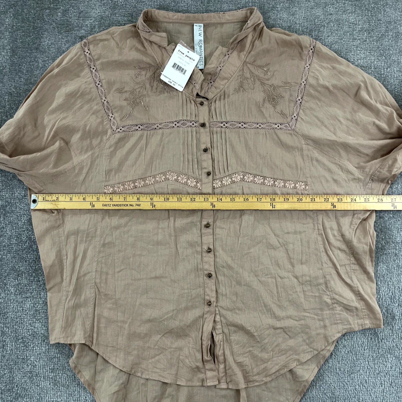Free People Free People Shirt Women Medium Button-Up Blouse Floral Embroidered 100% Cotton Brown New Romantics Women Size M / US 6-8 / IT 42-44 - 5 Thumbnail