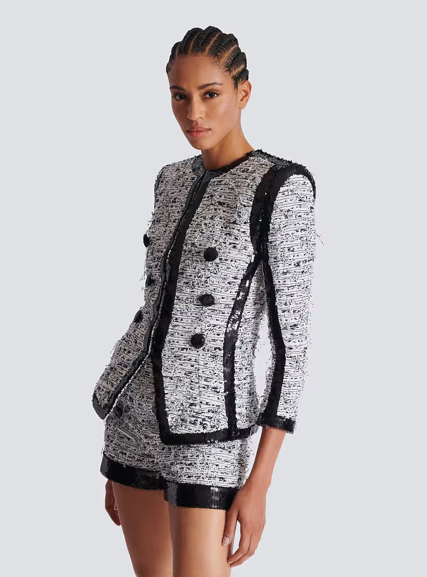 Balmain o1s1wg111225 Side To Side Colarless Jacket in White Size S / US 4 / IT 40 - 5 Thumbnail
