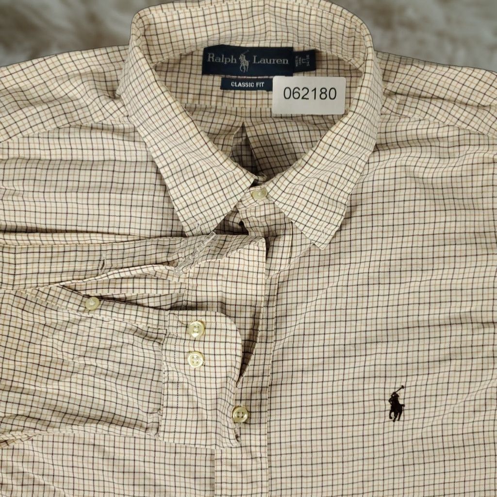 Ralph Lauren Ralph Lauren Shirt Mens Large Beige Plaid Classic Fit Long Sleeve Button-Up Polo Size US L / EU 52-54 / 3 - 1 Thumbnail