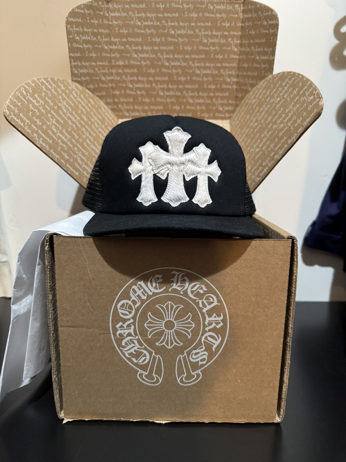 Chrome Hearts Calf Hair Triple Cemetary Cross Trucker Hat