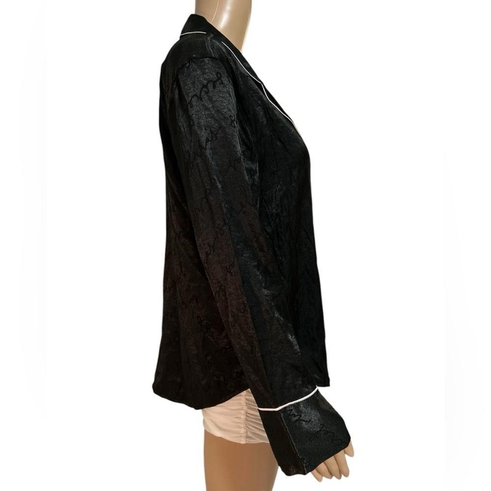 Designer VS high quality Black Satin Pajama Top with White Trim Size ONE SIZE - 2 Thumbnail