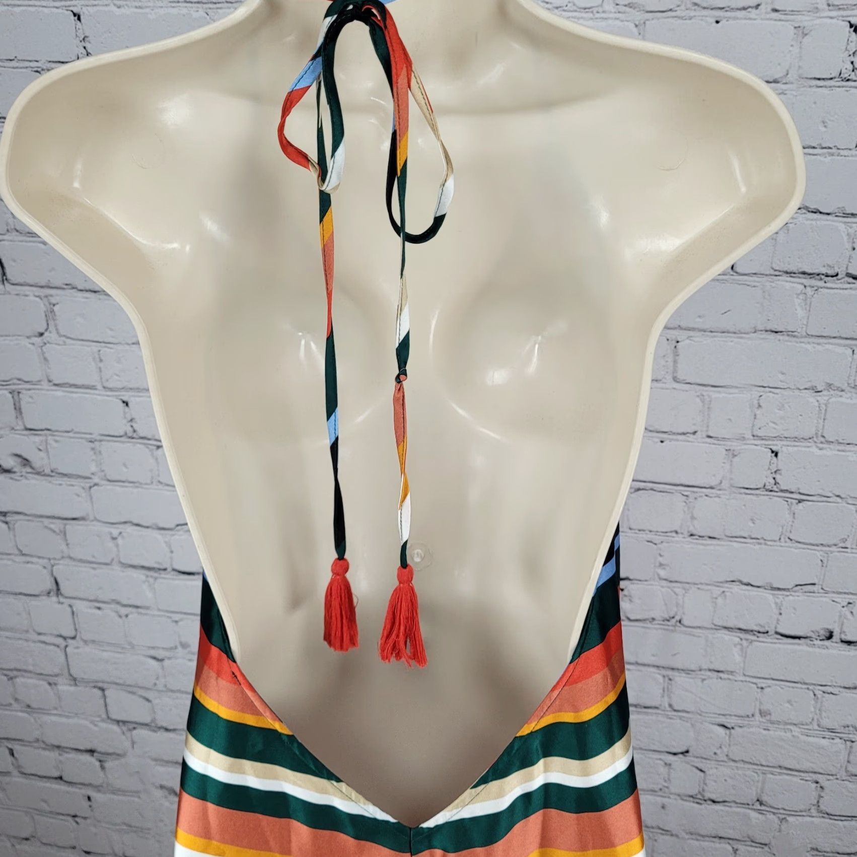 Lulus Lulus Multicolor Striped Silky Satin V-Neck Halter Tie Backless Dress Medium M Size M / US 6-8 / IT 42-44 - 7 Thumbnail