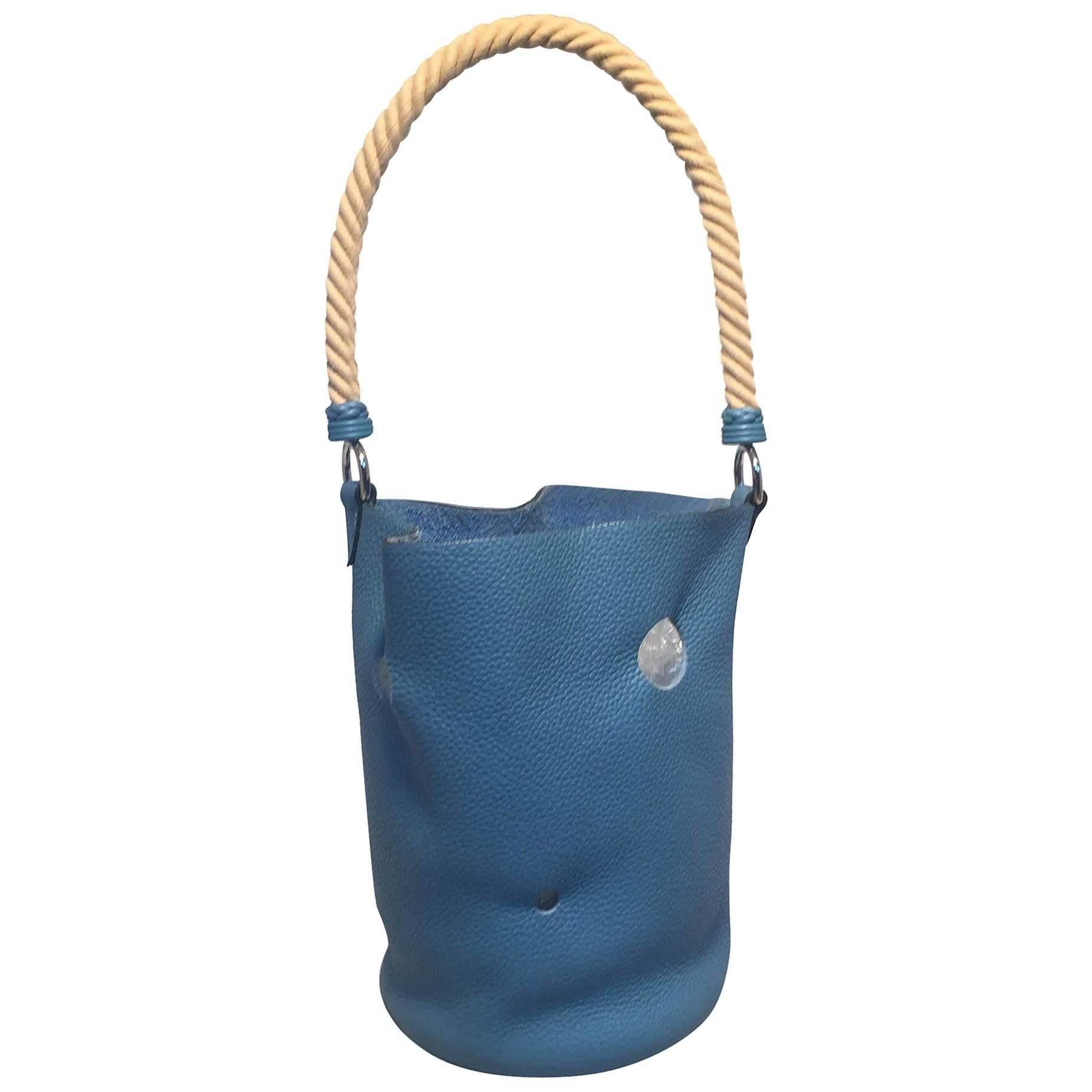 image of Hermes Mangeoire Blue Jean Taurillon Clemence Leather Rope Handle Bucket Bag, Women's