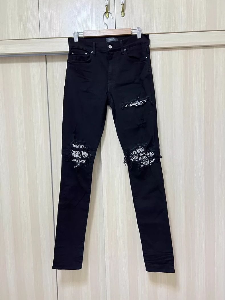 Amiri Amiri 18FW Flash diamond cashew flower patchwork black jean Size US 32 / EU 48 - 1 Thumbnail