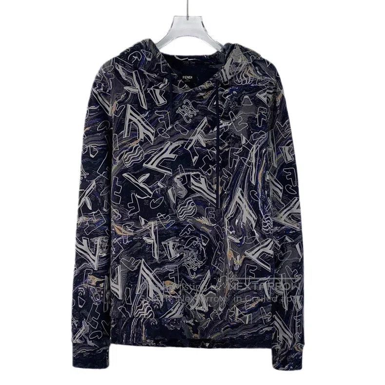 Fendi Fendi Dark Blue Logo Graffiti Printed Cotton Hooded Drawst Size US S / EU 44-46 / 1 - 1 Thumbnail