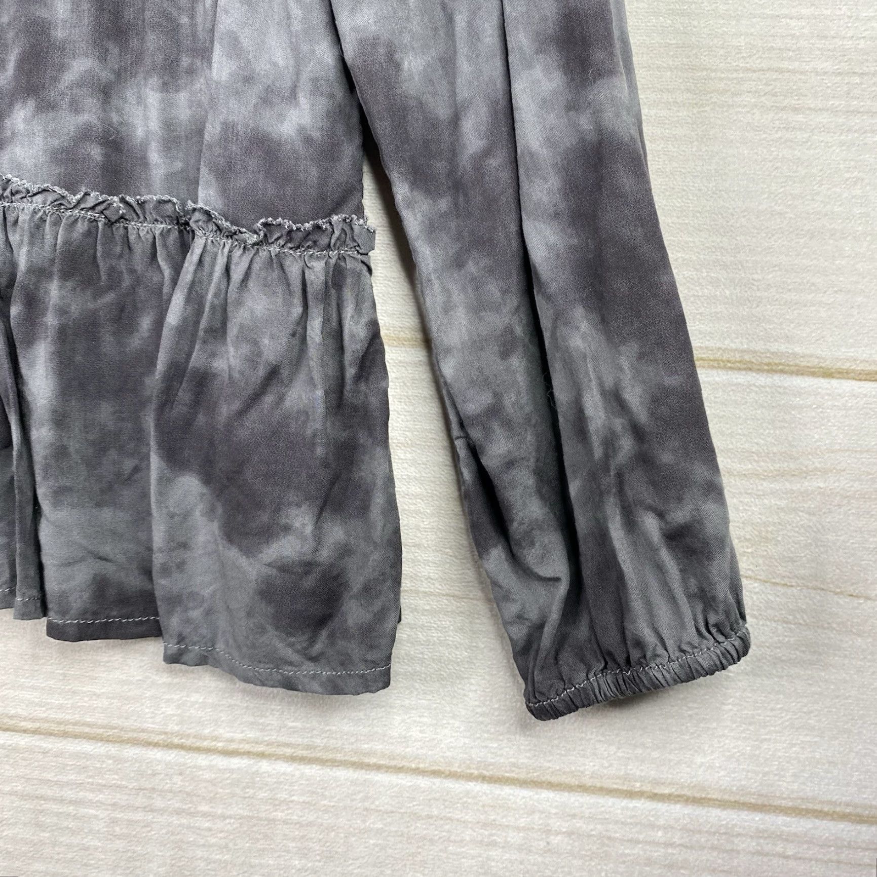 Vintage Beach Lunch Lounge Blouse Womens L Top Gray Tie Dye Ruffle Tie Neck Long Sleeve Size L / US 10 / IT 46 - 6 Thumbnail