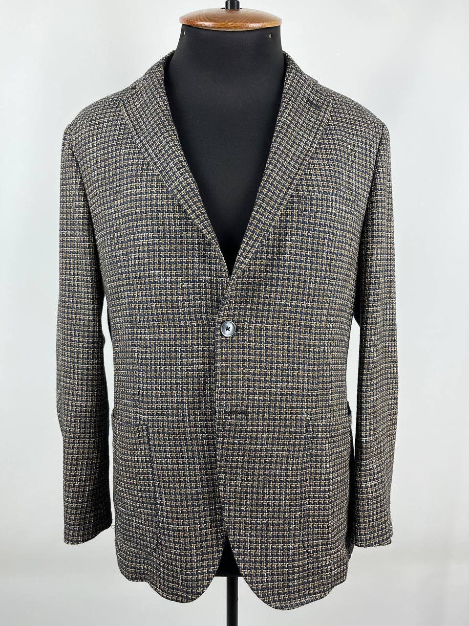 Paoloni Paoloni Italy Men's Cotton Linen Houndstooth Blazer Size 54 Size US XL / EU 56 / 4 - 1 Thumbnail