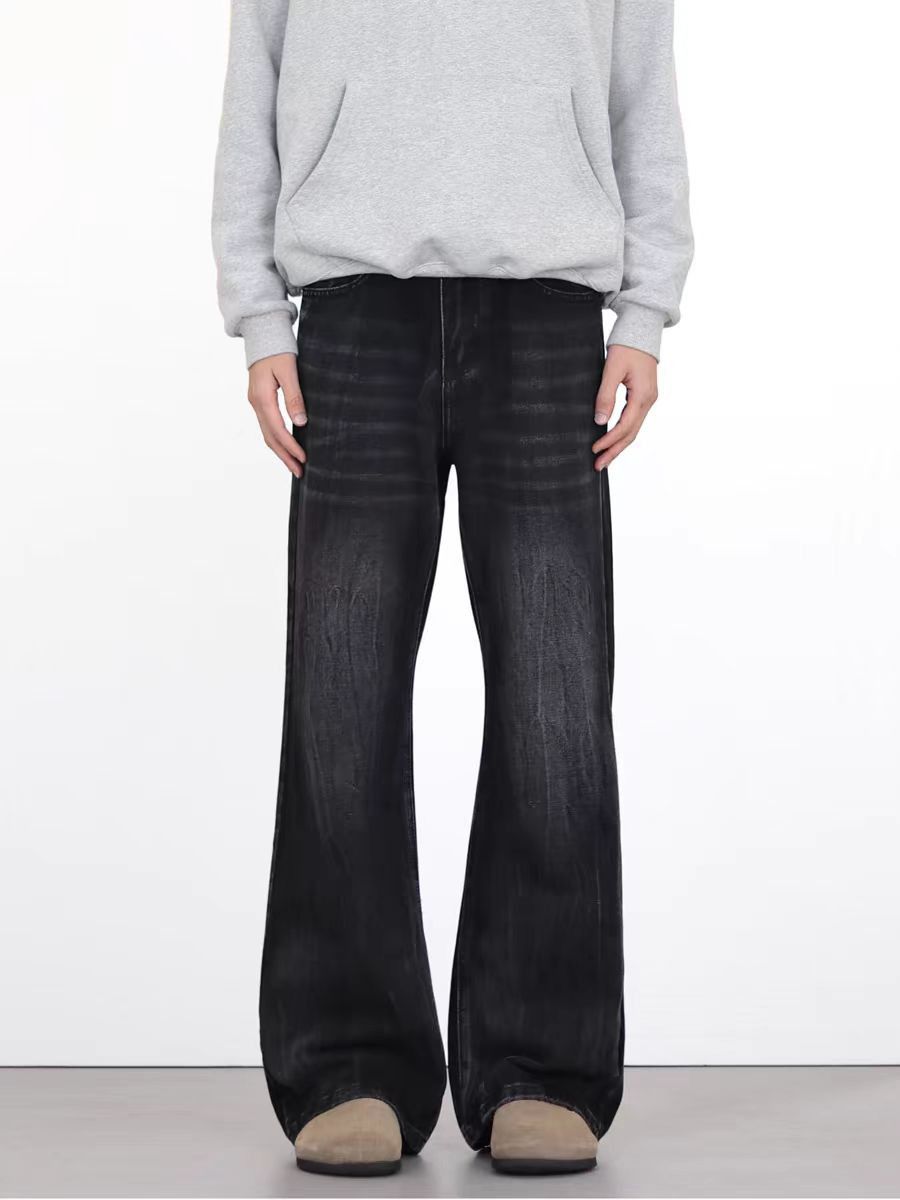 Washed Vintage Lightning Textured Micro Flare Jeans