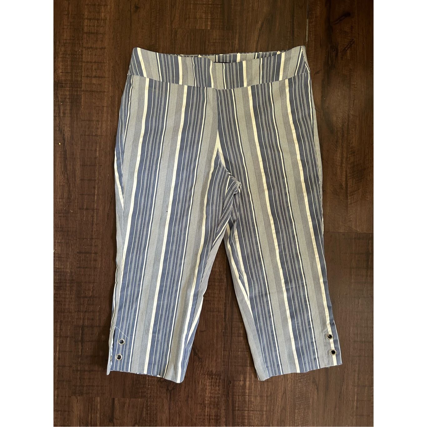 Review HIVIEW Blue White Stripe Pull-on Capri Pants, Size 14P Petit Size 36" / US 14 / IT 50 - 1 Thumbnail